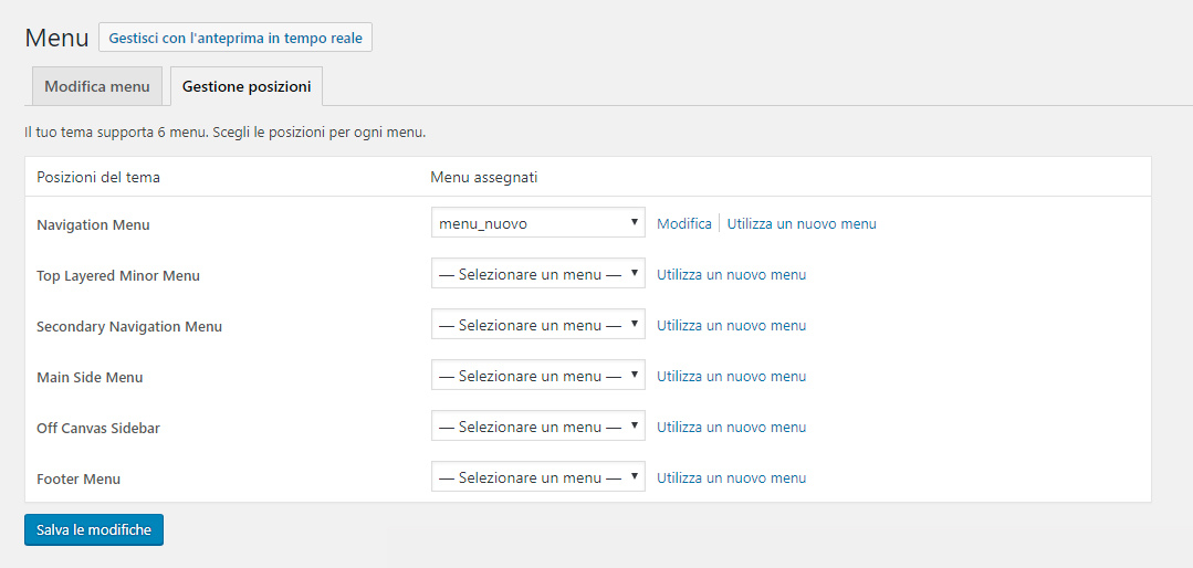 Menu navigazione WordPress Menu navigazione WordPress