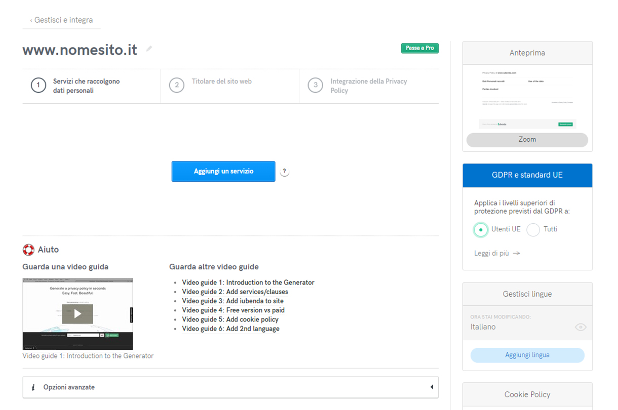 Generazione Privacy Policy Iubenda e WordPress